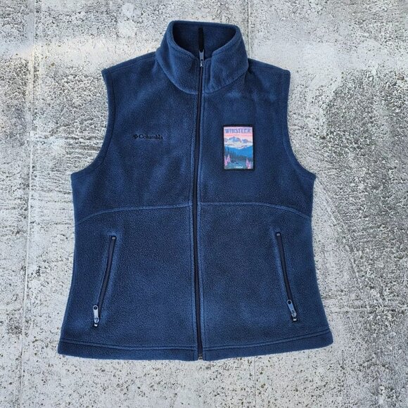 Columbia Women Vest Zip Up Blue Fleece Sleeve Less Jacket WHISTLER Coat Size M - Picture 3 of 10